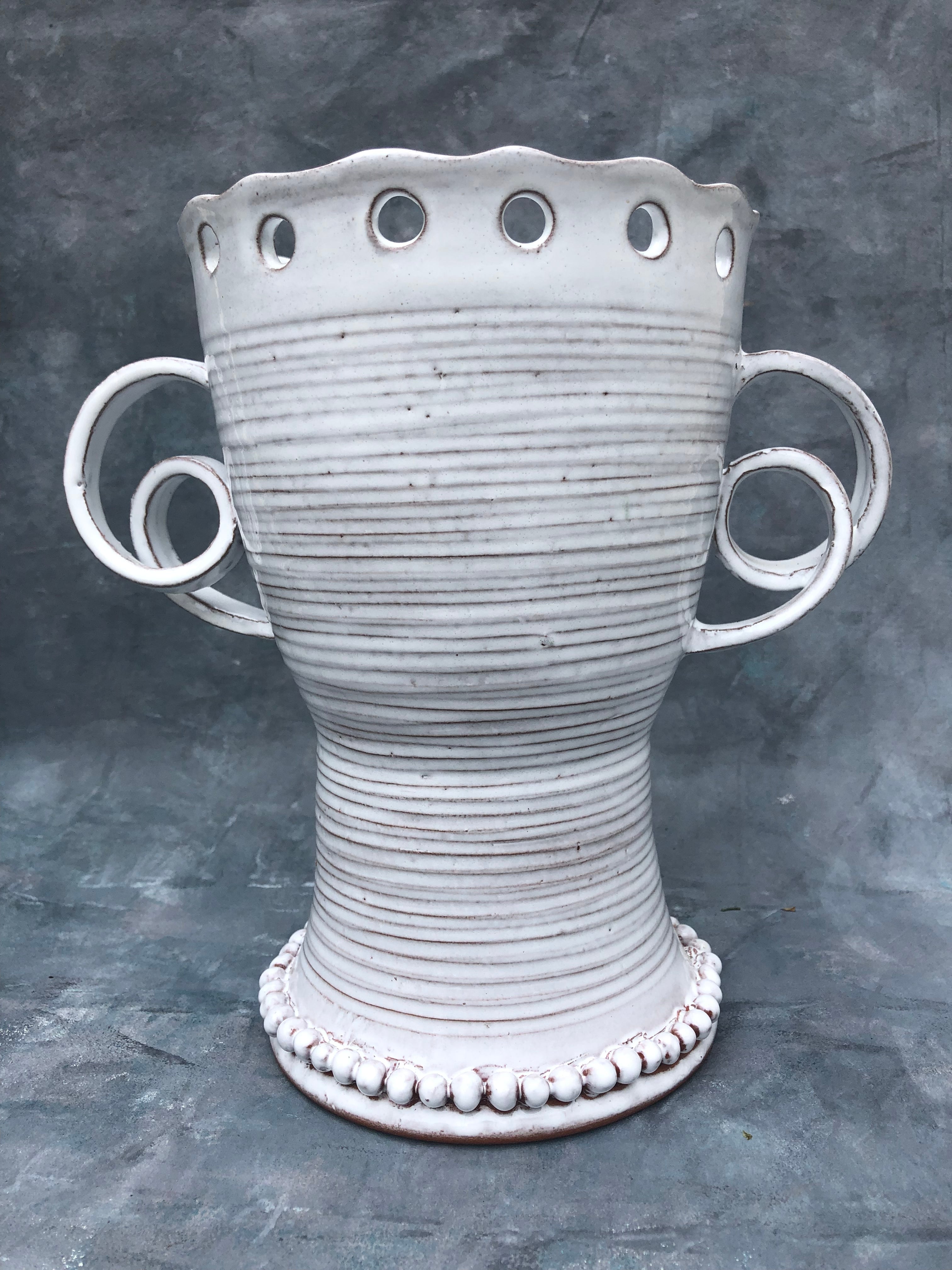 Large Wheel-thrown Urn with Applied handles