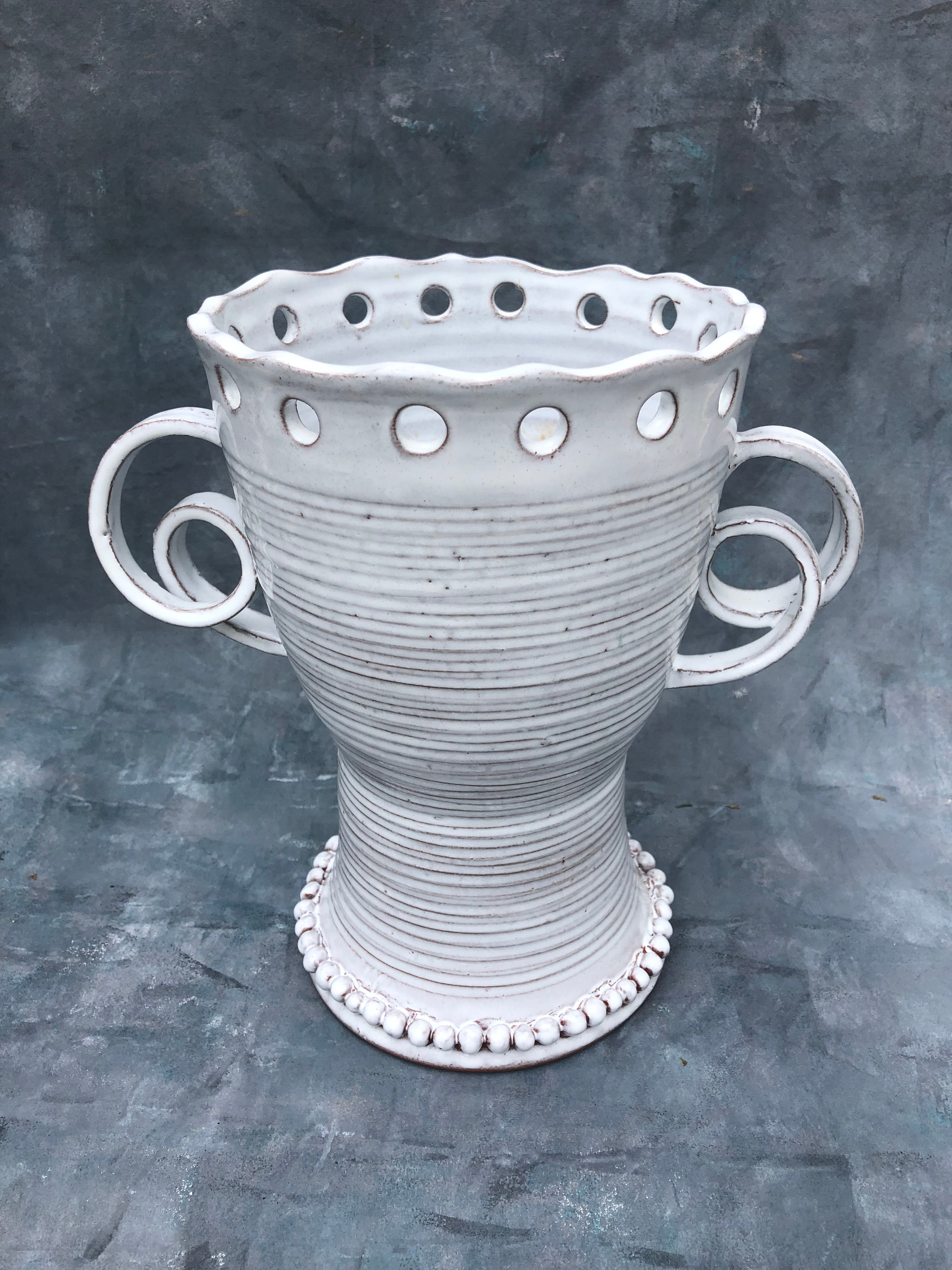 Large Wheel-thrown Urn with Applied handles