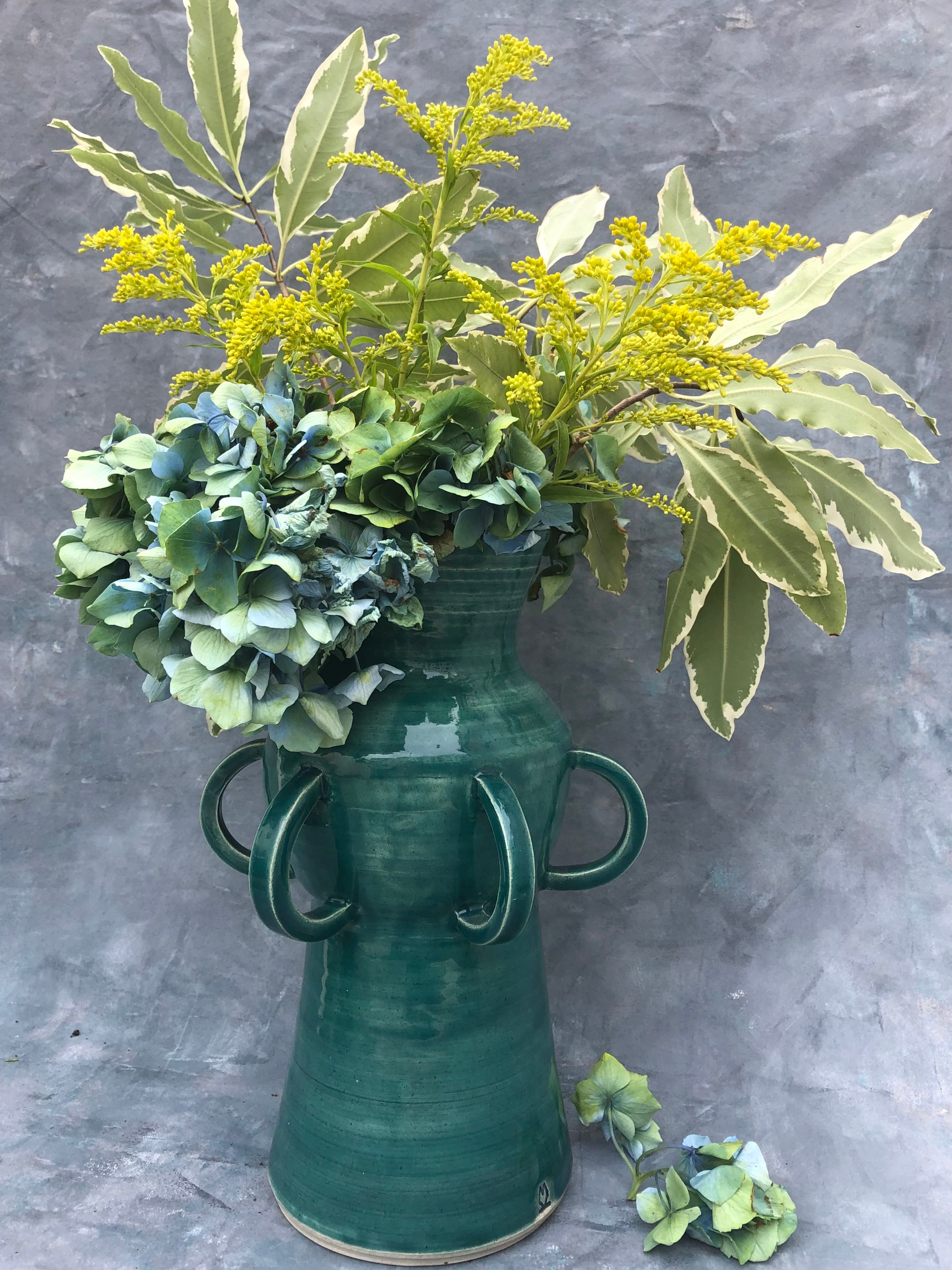 Large Hand-thrown Ceramic Vase with applied handles