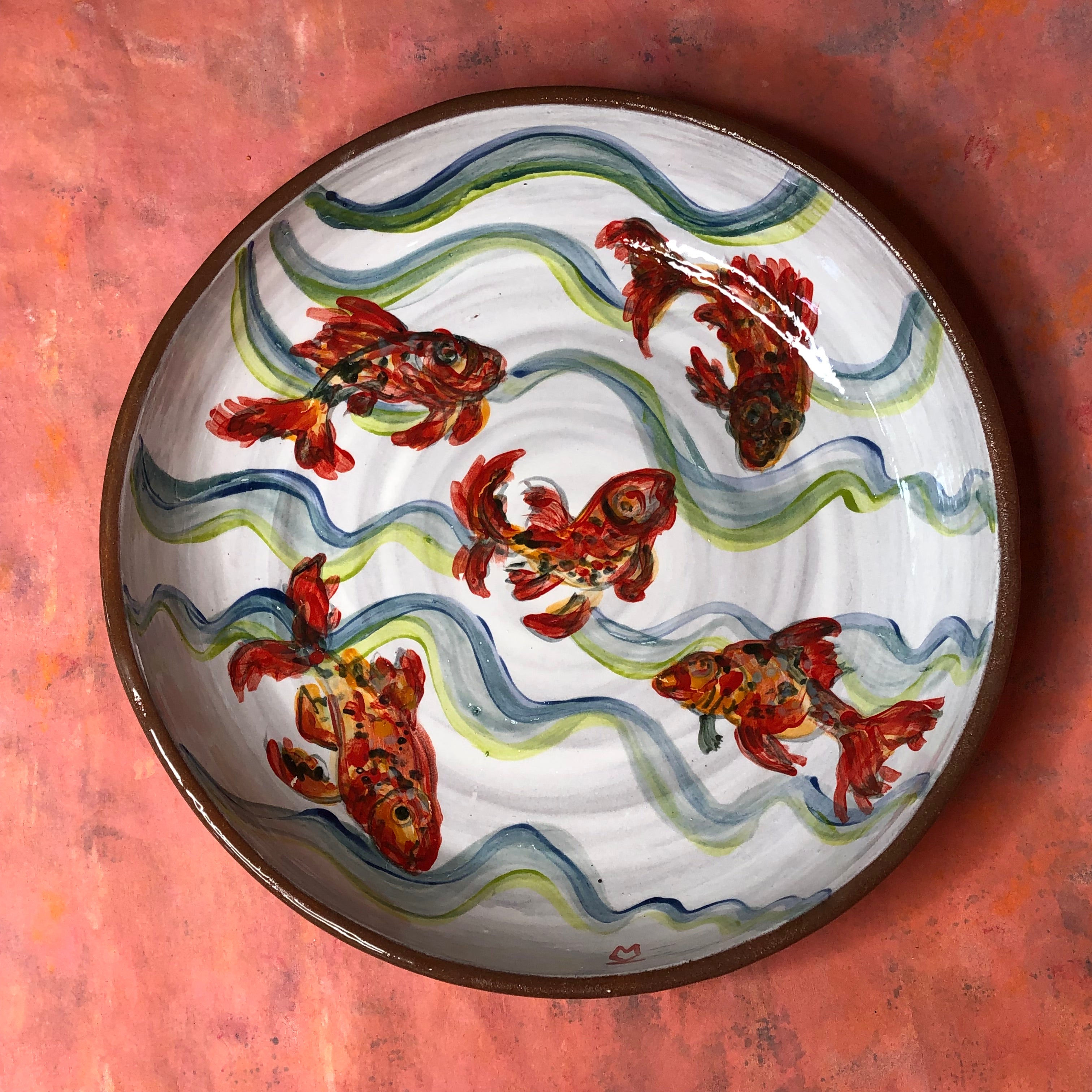 Large Wheel-Thrown Hand-Painted Platter or Dish