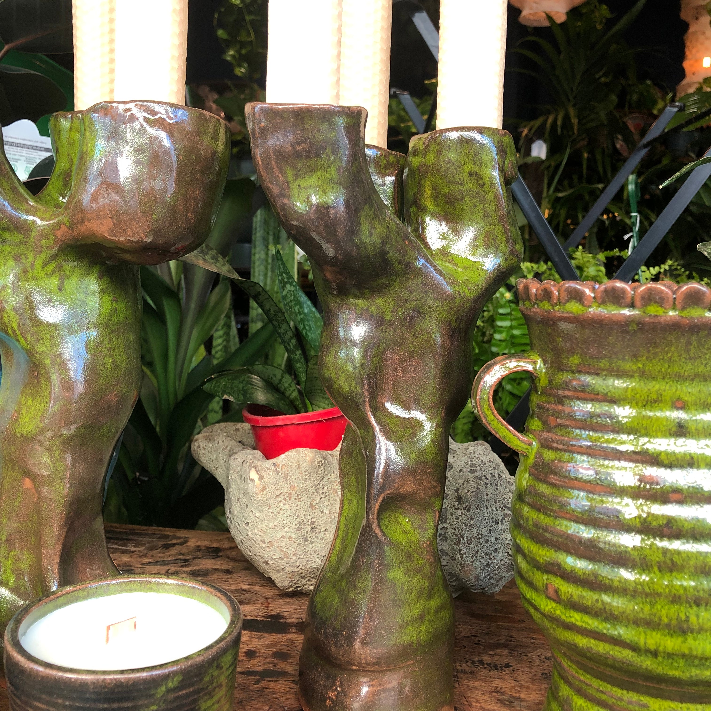 Two Handmade Ceramic Candelabra's